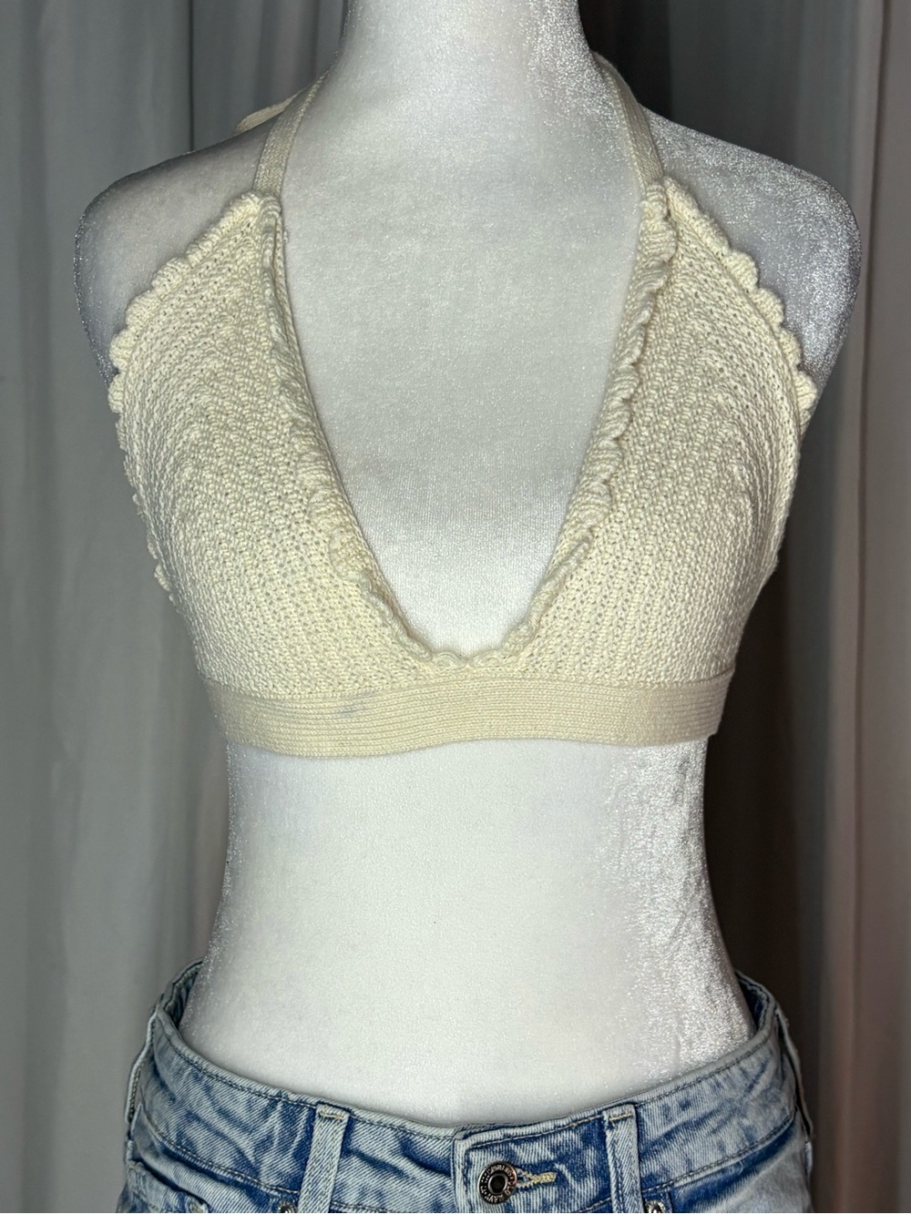 wild fable Cream Knit Halter Bralette Size M 100% Cotton